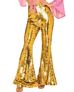 70s Disco Gold Sequin Party Womens Pants