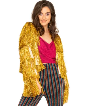 70s Funky Fringe Gold Disco Womens Jacket