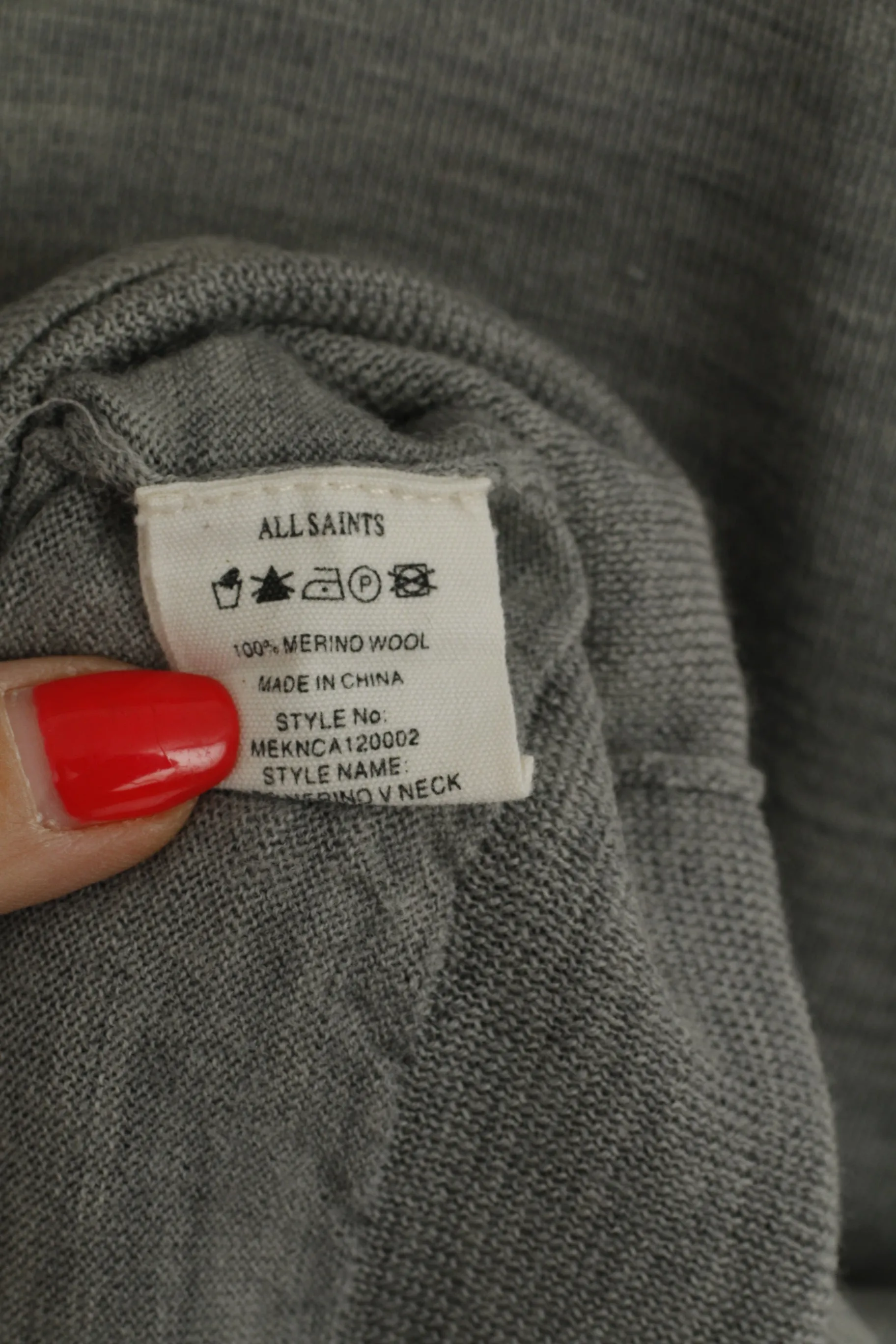 Allsaints Men XL (L) Jumper Light Grey V Neck Merino Wool Soft Light Sweater