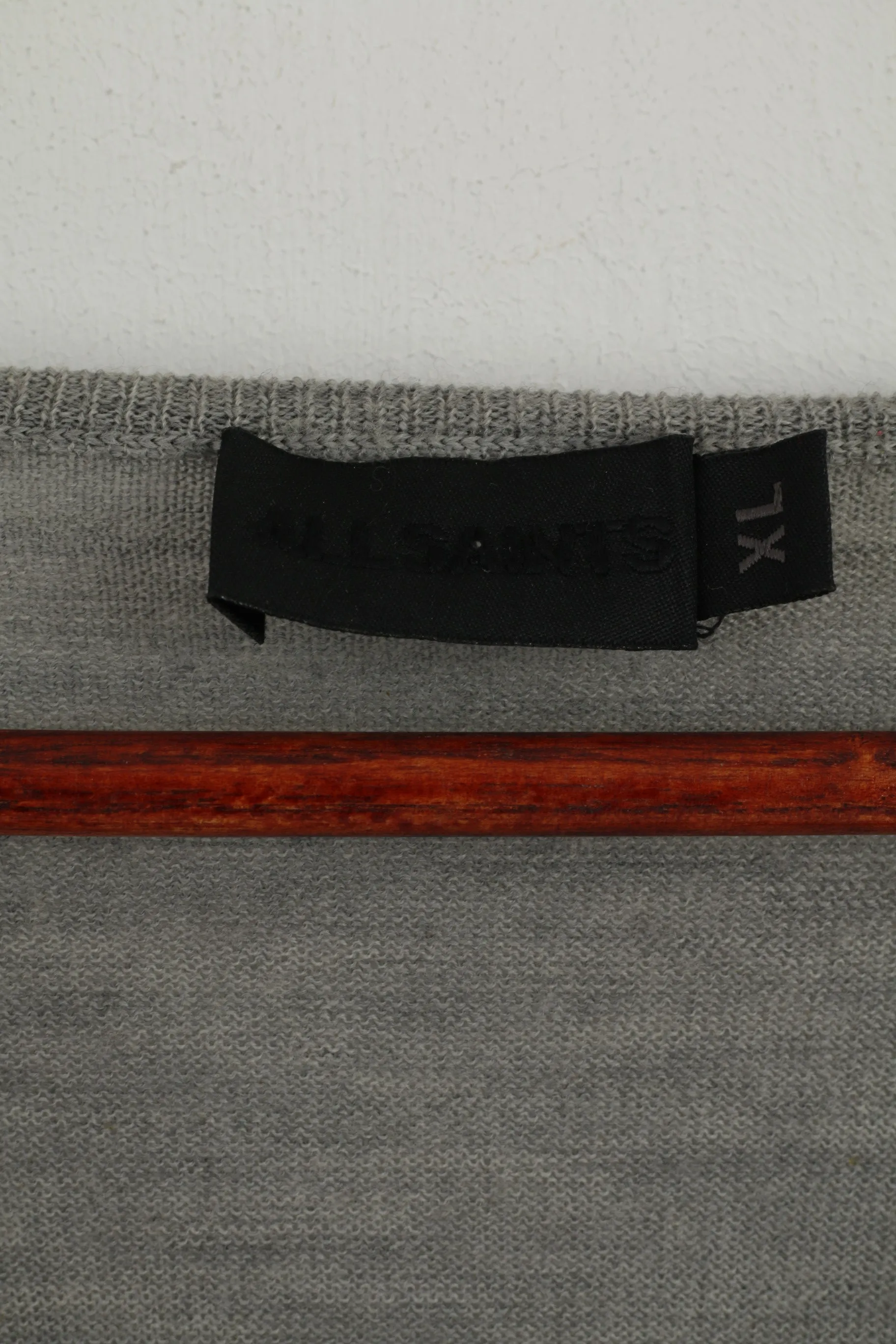 Allsaints Men XL (L) Jumper Light Grey V Neck Merino Wool Soft Light Sweater
