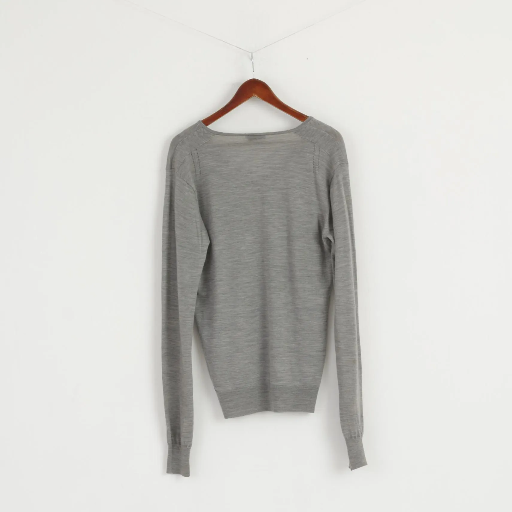 Allsaints Men XL (L) Jumper Light Grey V Neck Merino Wool Soft Light Sweater