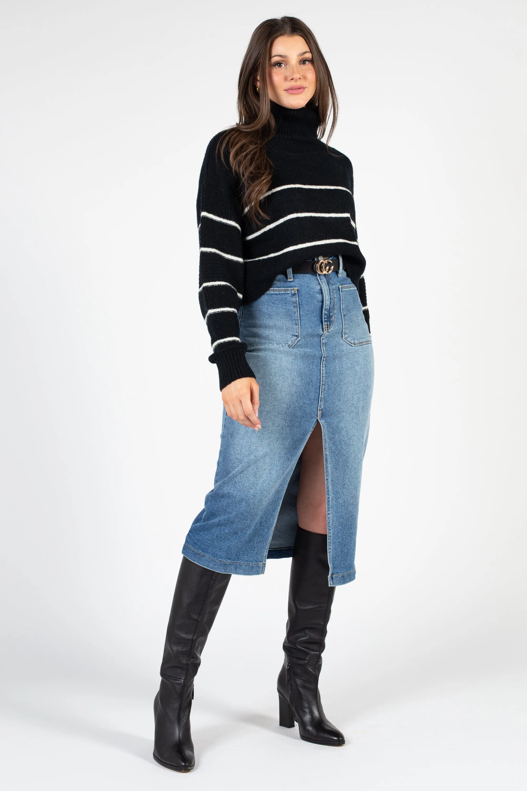 Ambrielle Turtleneck Stripe Sweater