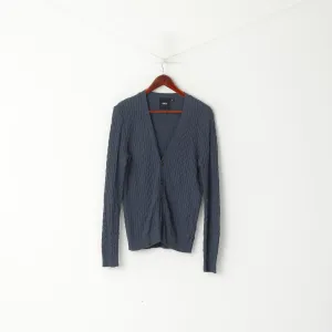 Asos Men M Button Front Cardigan Navy Knit Stretch Soft Cotton Fit Sweater