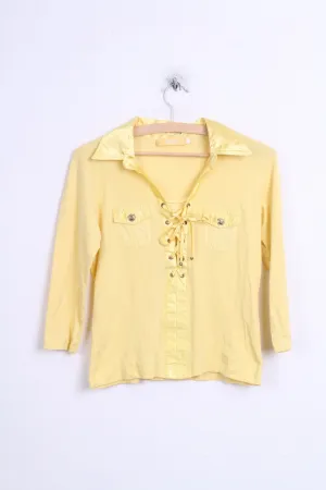 BIBA Womens 1 M Chic Blouse Yellow Collar Lace Up