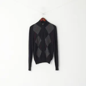 Calvin Klein Jeans Men S Jumper Navy Cotton Wool Blend Diamond Zip Up Sweater