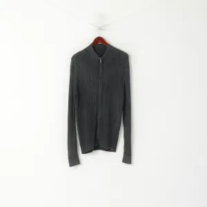 Calvin Klein Jeans Men XXL (XL) Cardigan Gray Faded Vintage Cotton Zip Up Stretch Sweater