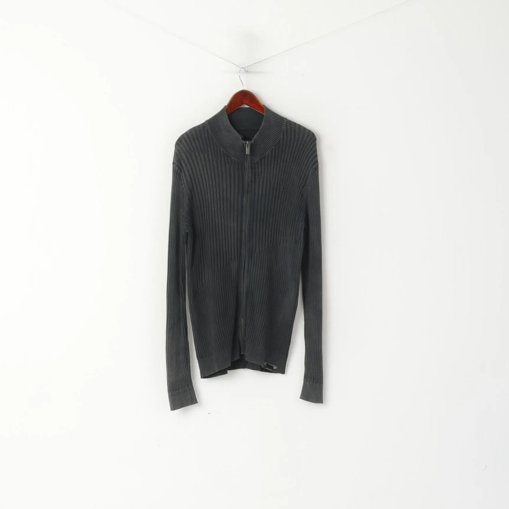 Calvin Klein Jeans Men XXL (XL) Cardigan Gray Faded Vintage Cotton Zip Up Stretch Sweater