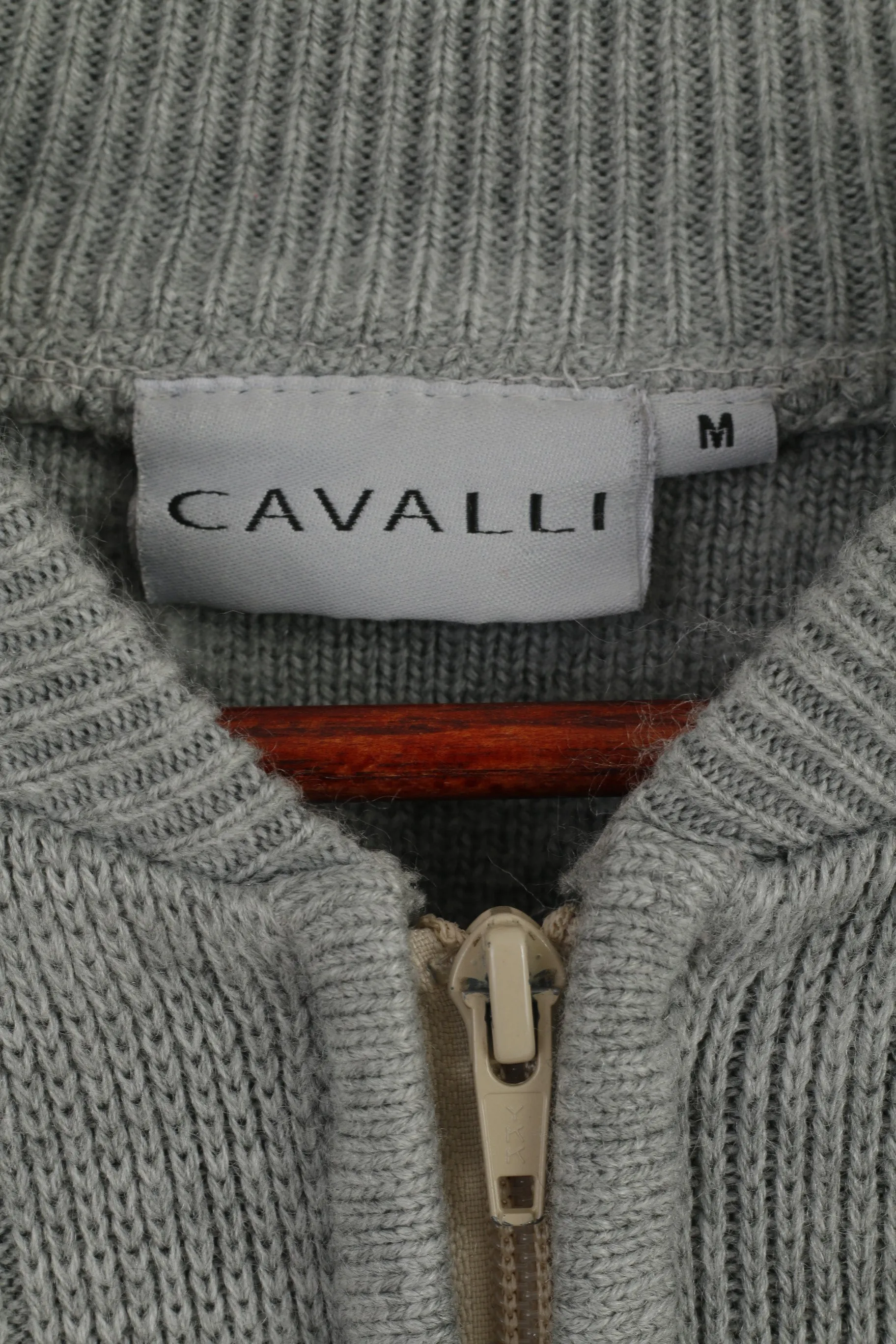 Cavalli Men M Sweater Grey Knit Full Zipper Cardigan Classic Wool Two Pockets Jumper