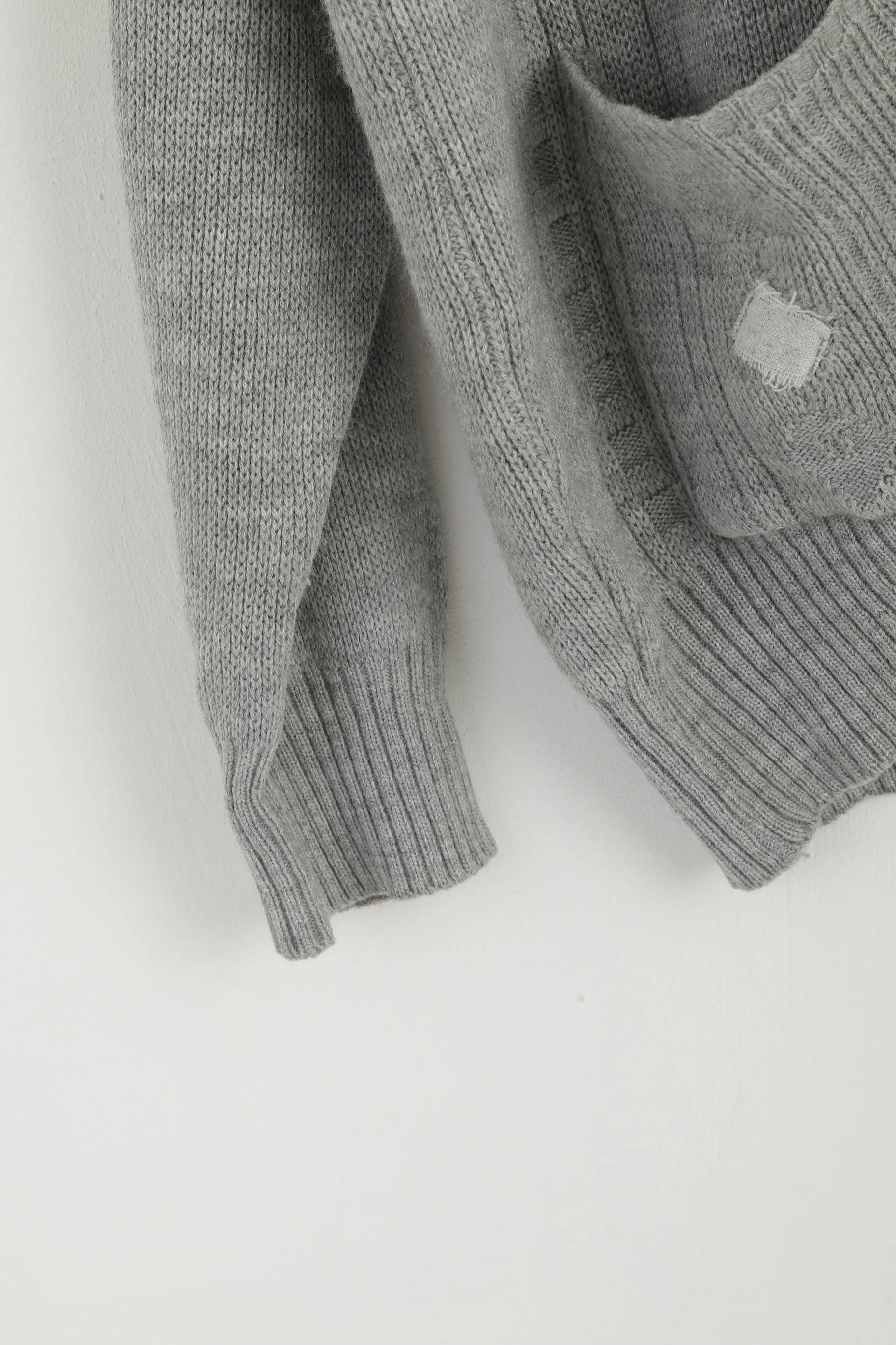 Cavalli Men M Sweater Grey Knit Full Zipper Cardigan Classic Wool Two Pockets Jumper