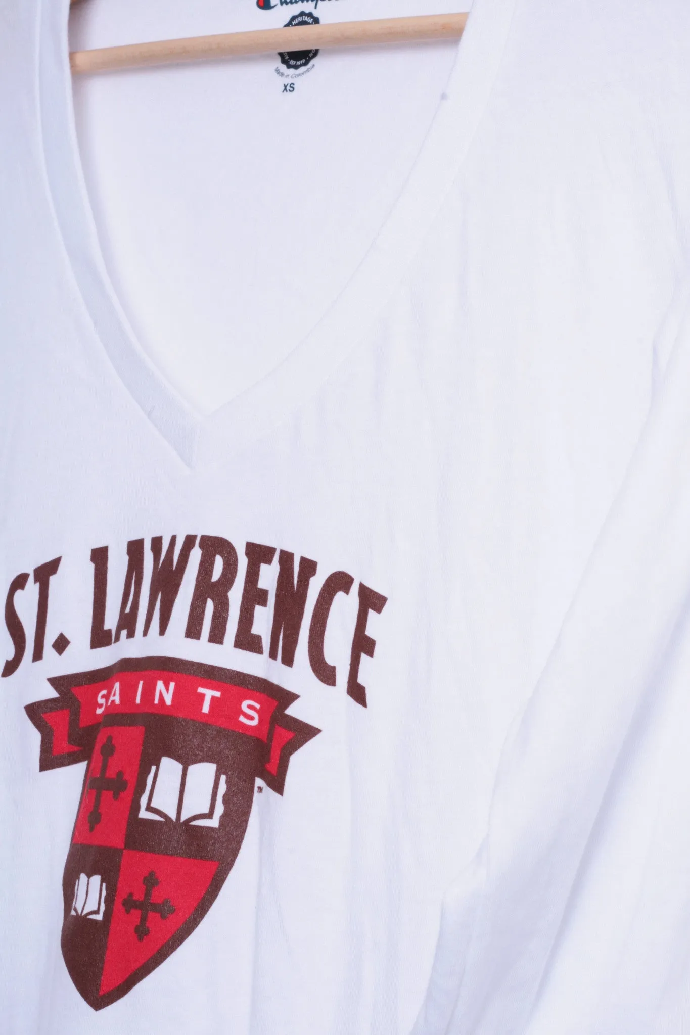 Champion St. Lawrence Saints Womens XS Shirt Blouse V Neck White Cotton