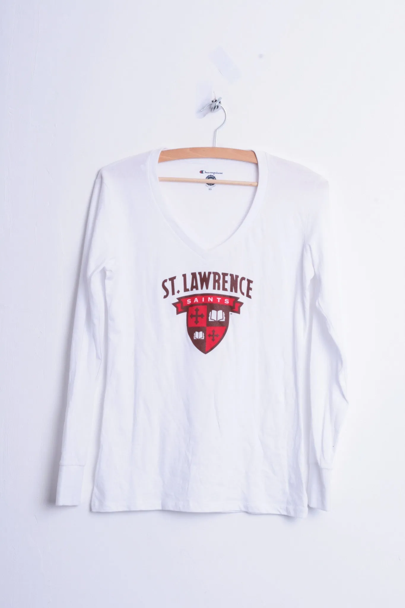 Champion St. Lawrence Saints Womens XS Shirt Blouse V Neck White Cotton
