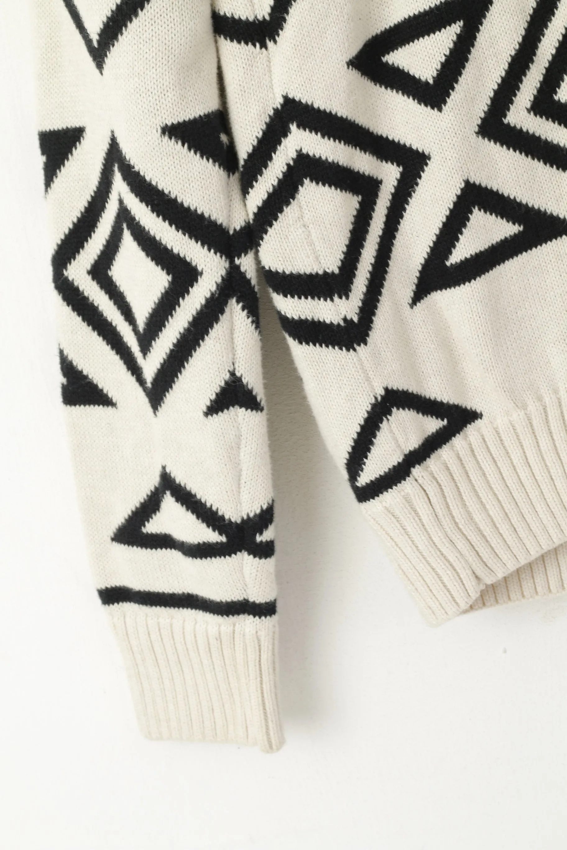 CHAPS Men S Jumper Cream Cotton Aztec Print Shawl Collar Classic Vintage Sweater
