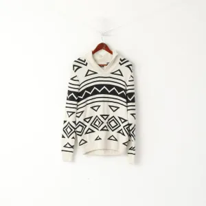 CHAPS Men S Jumper Cream Cotton Aztec Print Shawl Collar Classic Vintage Sweater