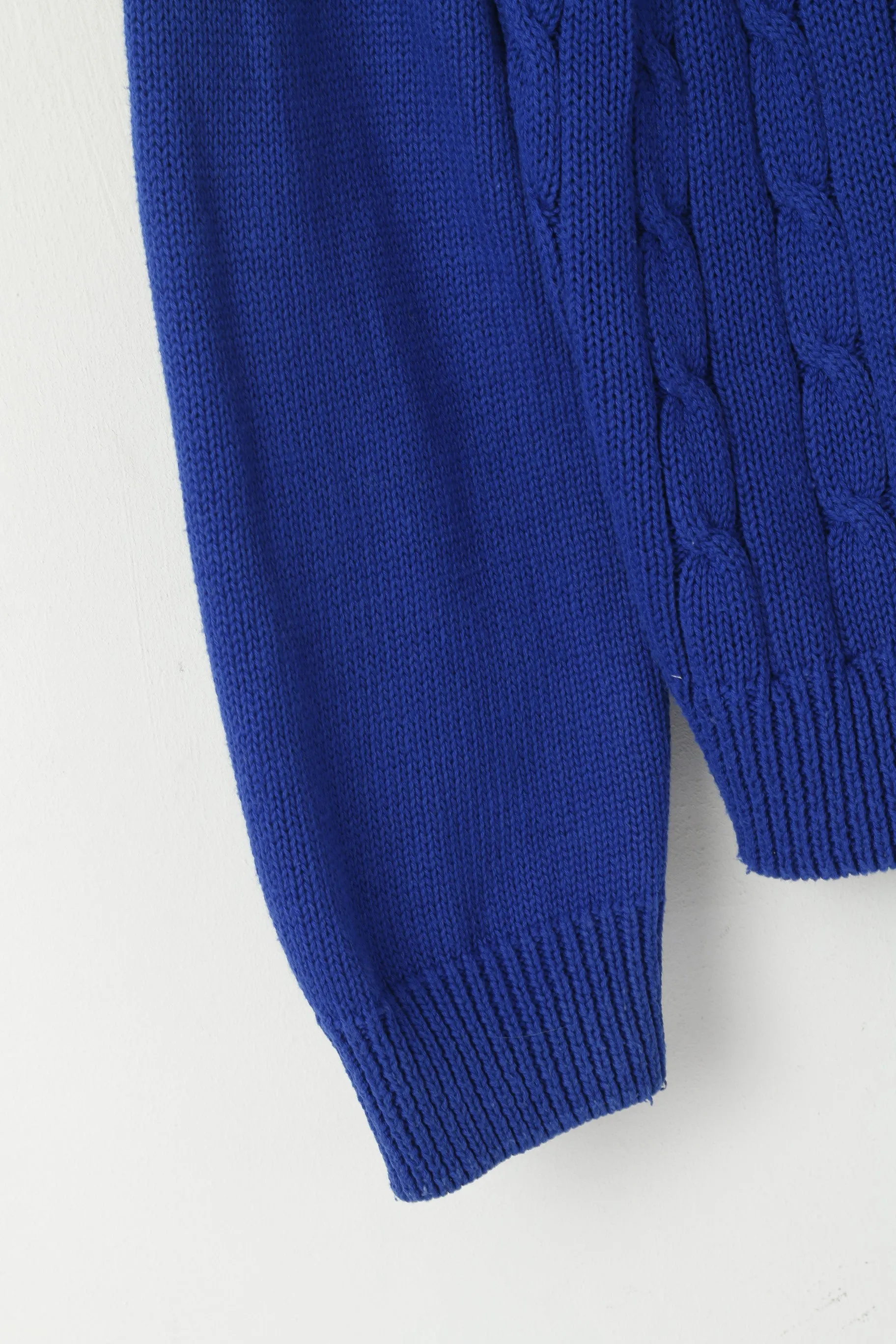 CHAPS Men XL Jumper Blue Cobalt Cotton Cable Knit Zip Neck Classic Sweater