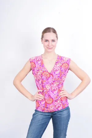 Chaps Womens M Blouse Shirt Flowers Multi Colour