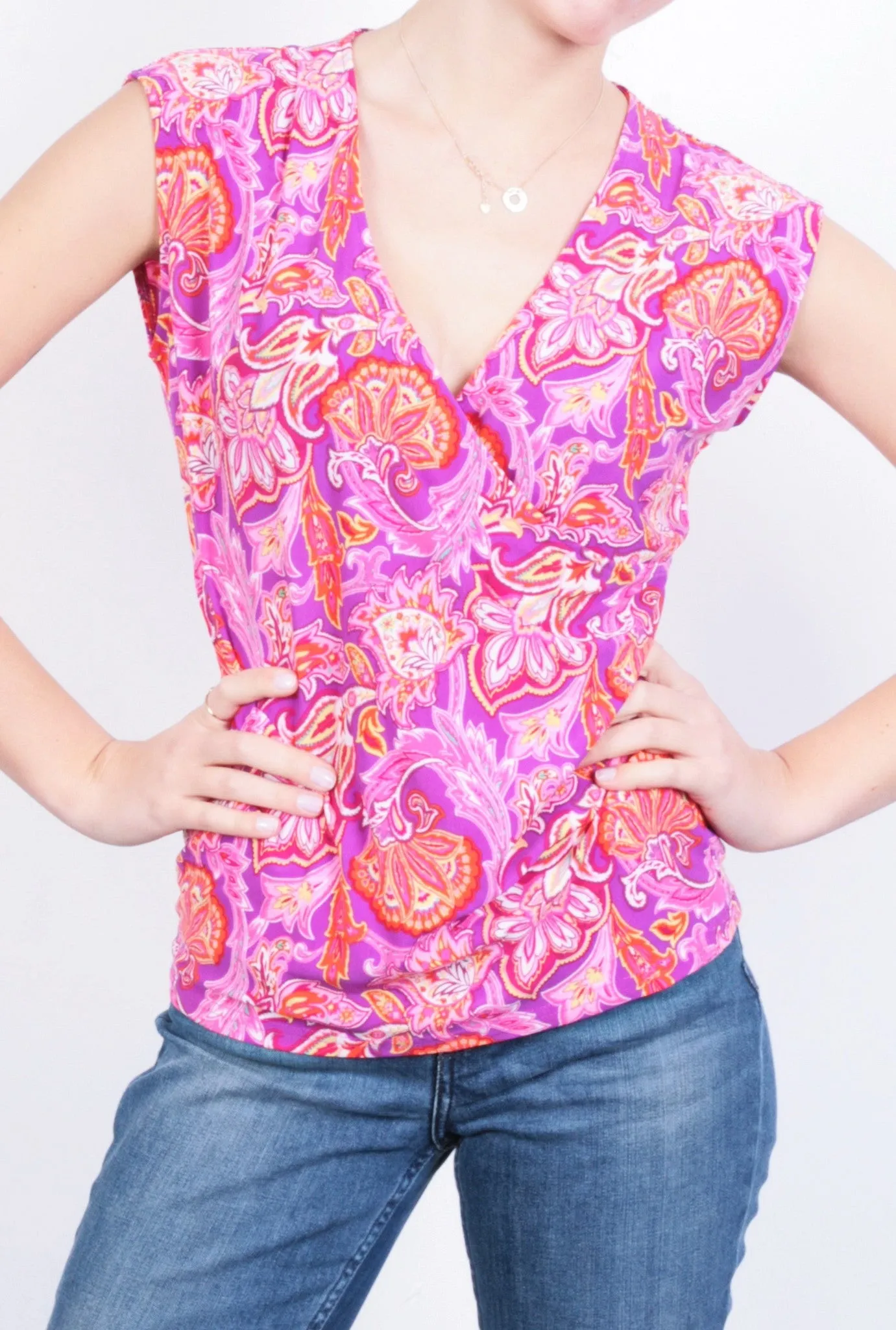 Chaps Womens M Blouse Shirt Flowers Multi Colour