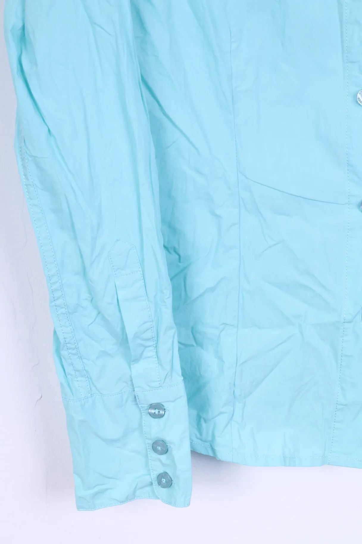 Chiemsee Womens M Casual Shirt Turquoise Cotton Detailed Buttons Long Sleeve