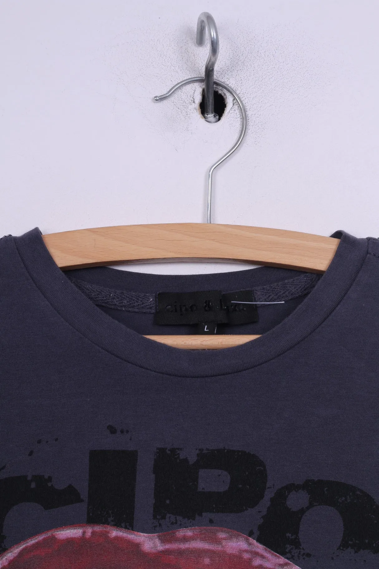 Cipo&Baxx Womens L Graphic T-Shirt Crew Neck Grey Rock Is Back Cotton Summer Top
