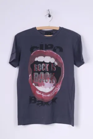 Cipo&Baxx Womens L Graphic T-Shirt Crew Neck Grey Rock Is Back Cotton Summer Top