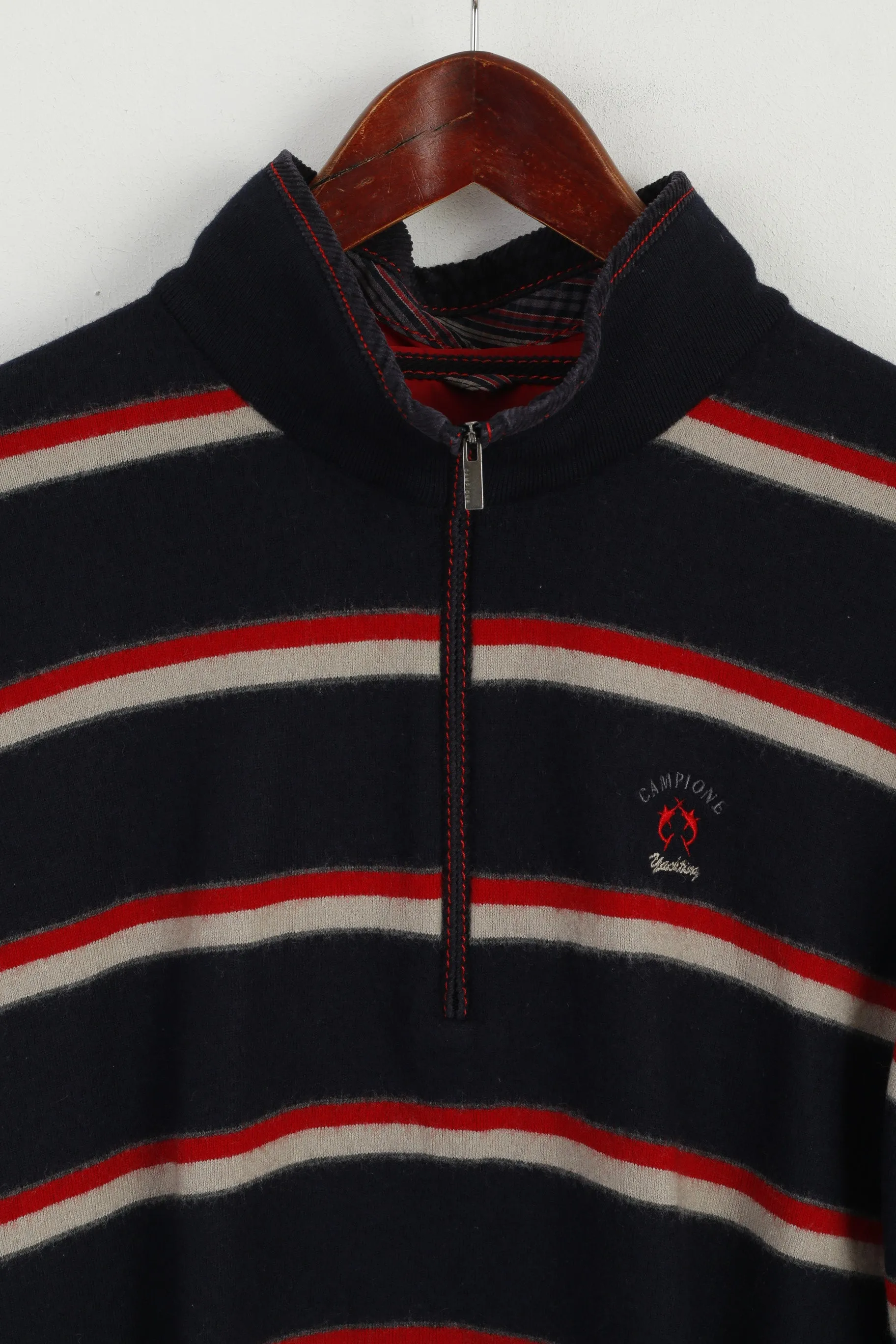 Claudio Campione Men L (S) Jumper Navy Yachting Wool White Marlin Striped Top