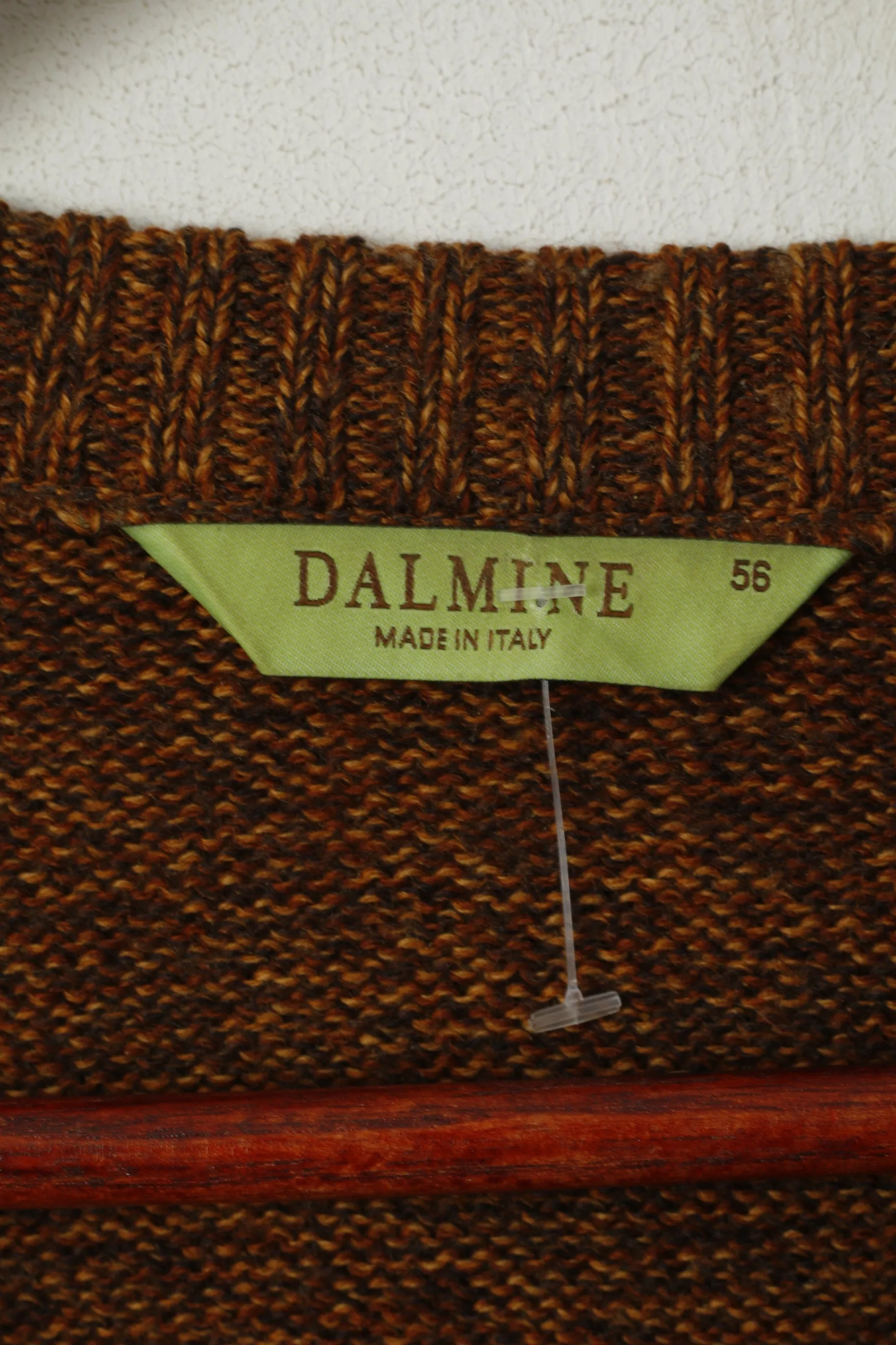 Dalmine Mens 56 XL Jumper Brown 100% New Wool Stretch Made in Italy Sweater