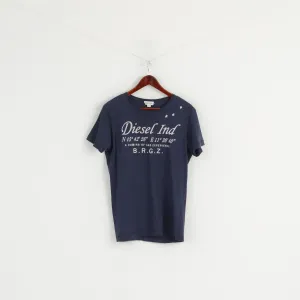 Diesel Ind Womens L T-Shirt Crew Neck Graphic Navy Cotton Top
