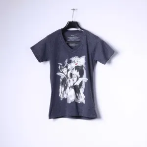 Disney Store Womens S T-Shirt Grey Cotton Graphic Black Characters Top