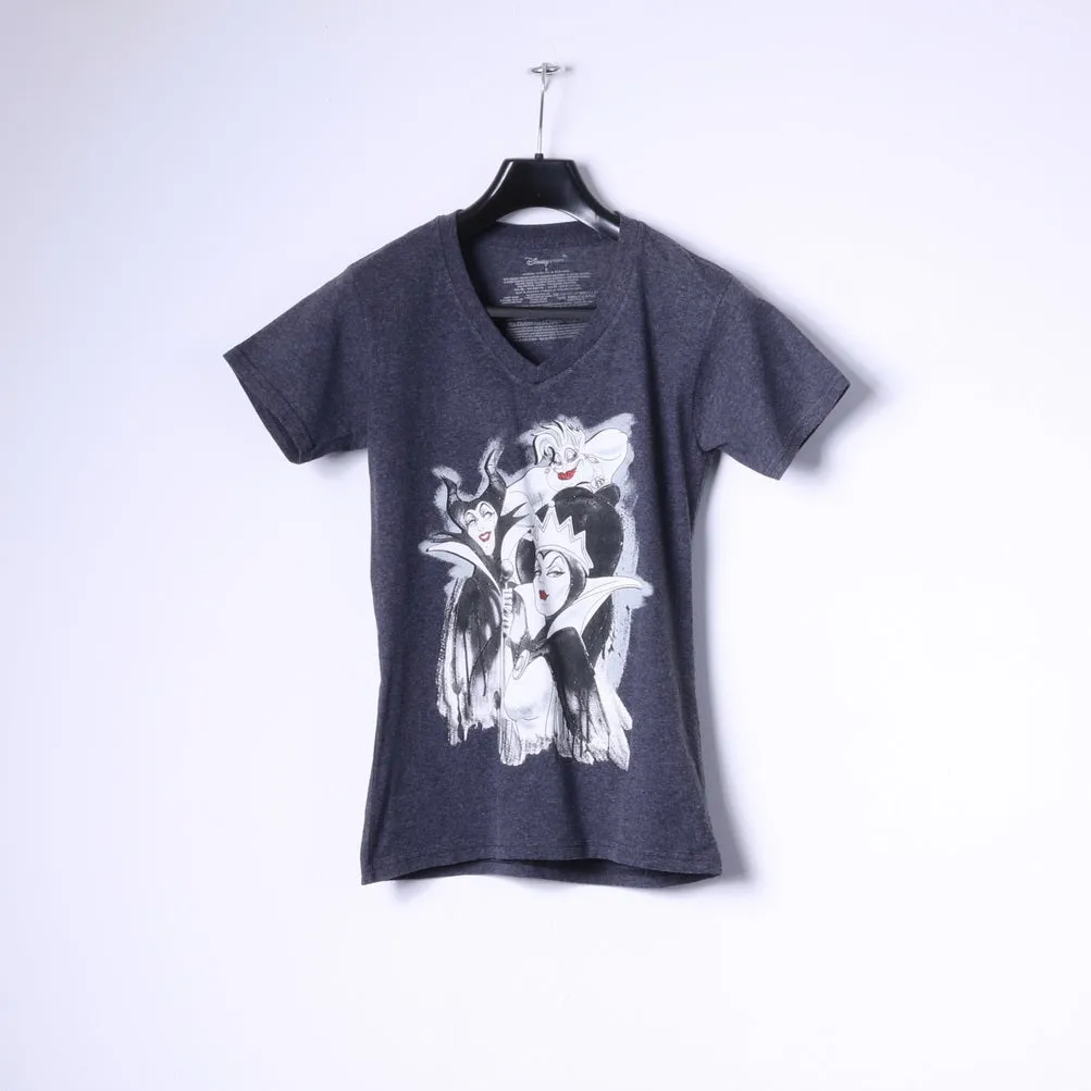 Disney Store Womens S T-Shirt Grey Cotton Graphic Black Characters Top