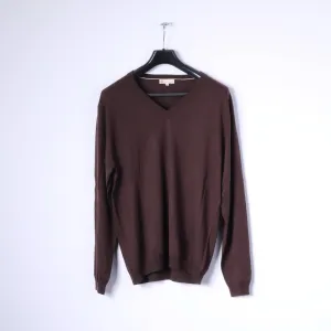 Duca Di Valtorta Men XXL Jumper Brown Silk Cashmere Blend V Neck Classic Sweater