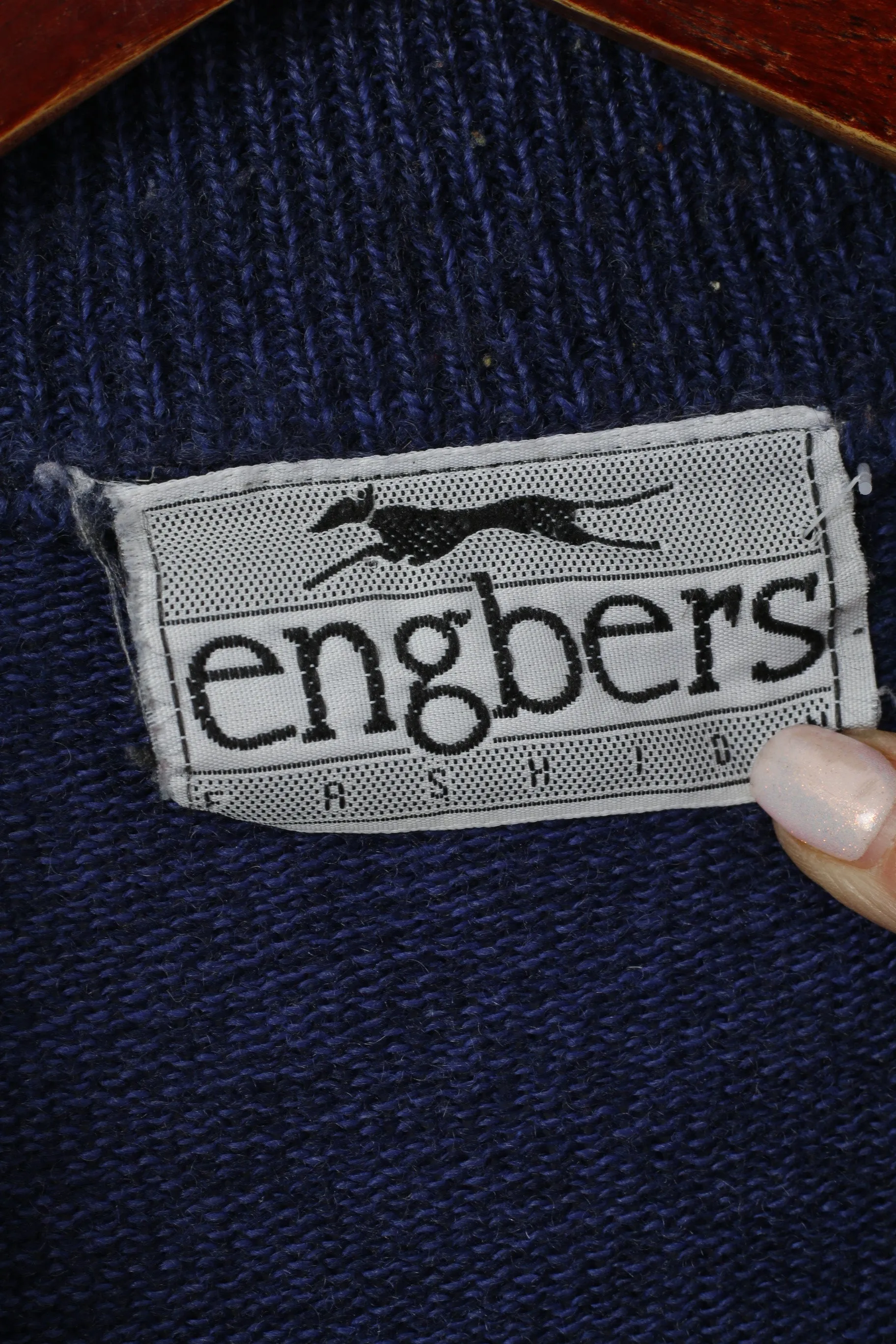 Engbers Men 52 L Jumper Blue Vintage Geometric Wool Italy Zip Neck Sweater