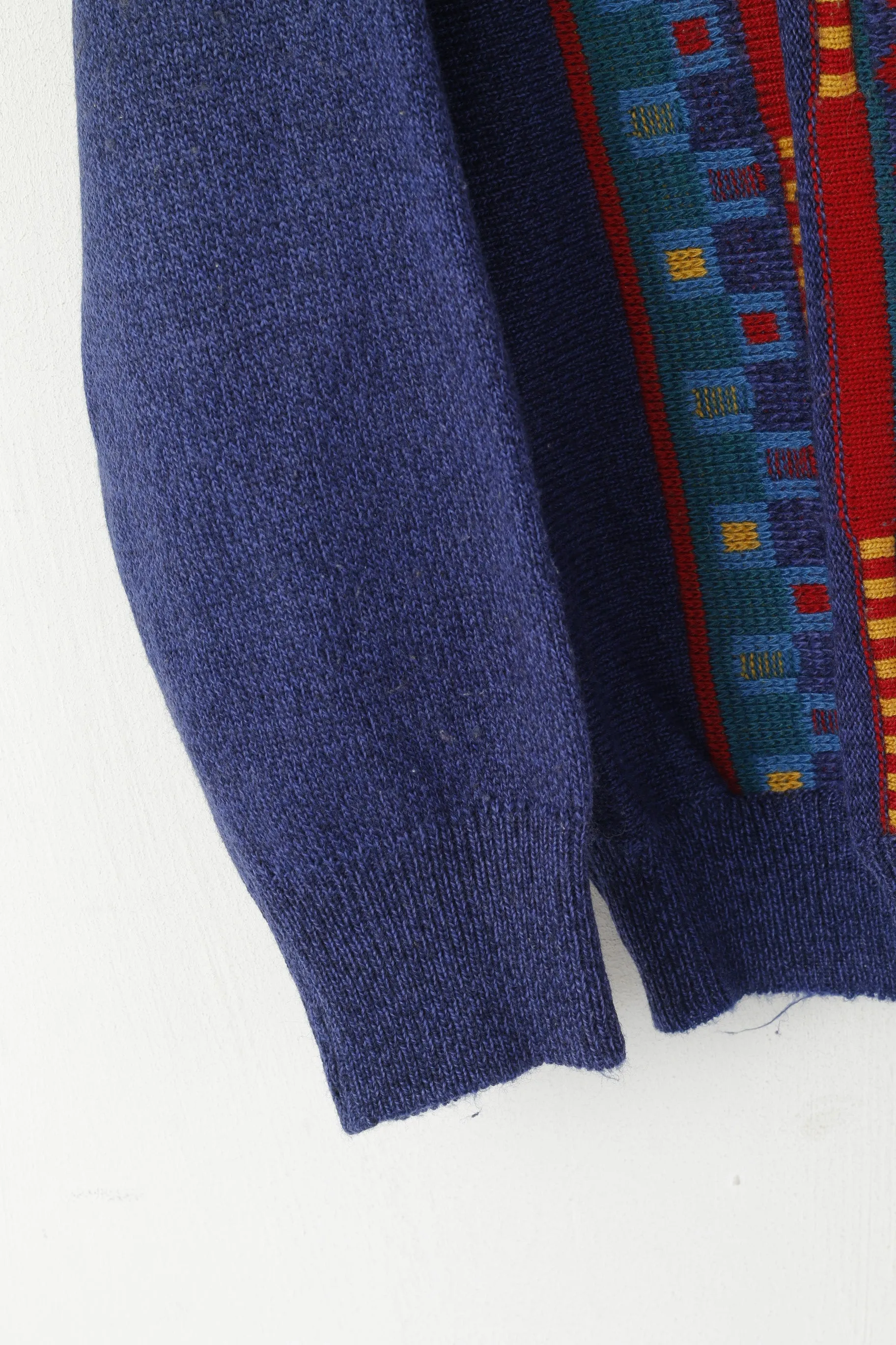 Engbers Men 52 L Jumper Blue Vintage Geometric Wool Italy Zip Neck Sweater