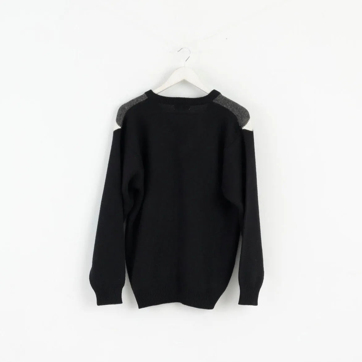 Essentials Men M Jumper Black Wool Blend Vintage V Neck Golf Graphic Sweater