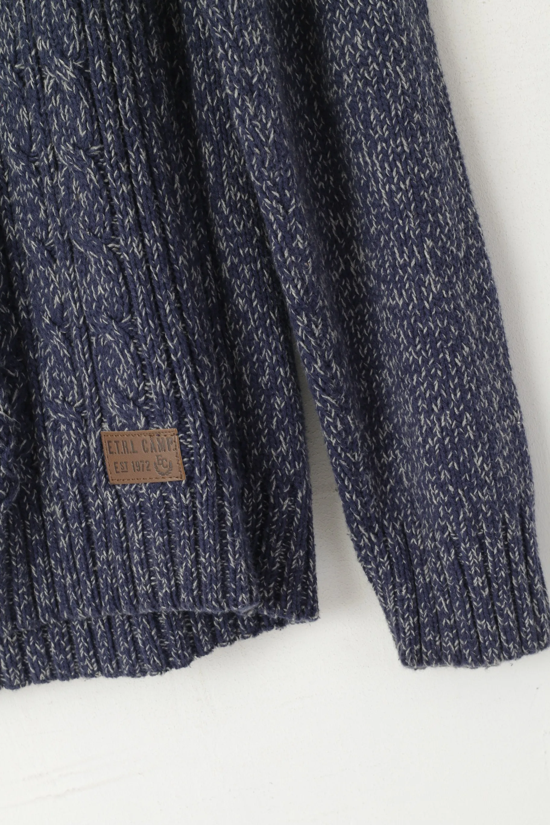 ETIREL Campus Sportswear Men L Jumper Navy Knit Cotton Shawl Collar Sweater