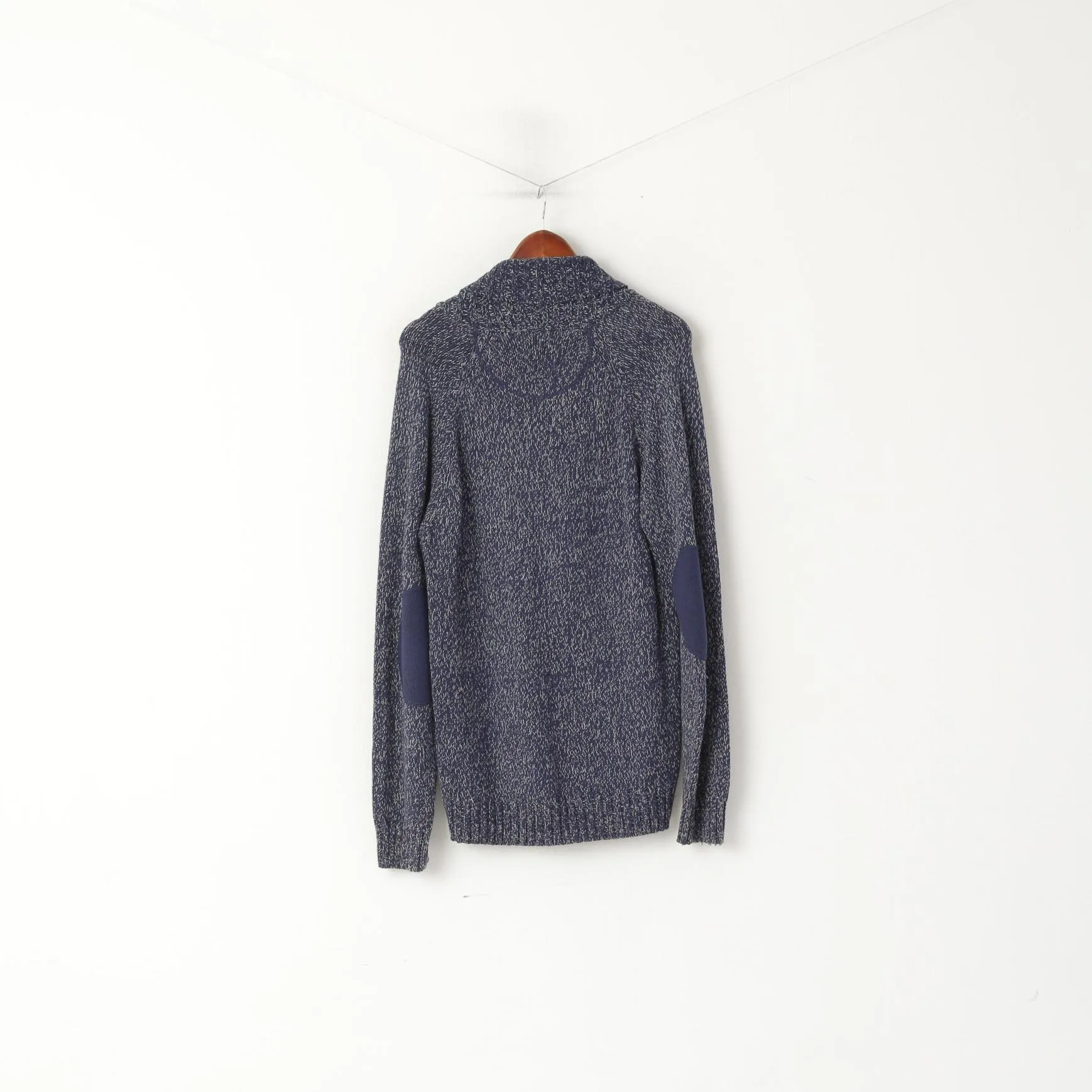 ETIREL Campus Sportswear Men L Jumper Navy Knit Cotton Shawl Collar Sweater