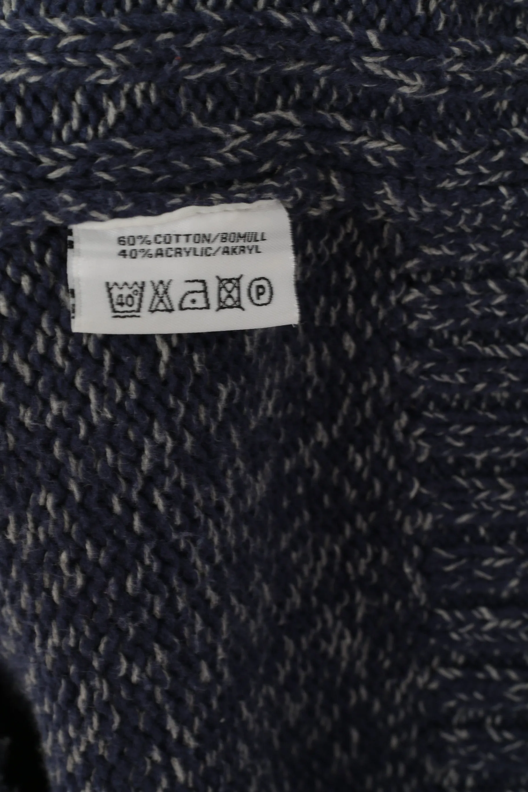 ETIREL Campus Sportswear Men L Jumper Navy Knit Cotton Shawl Collar Sweater