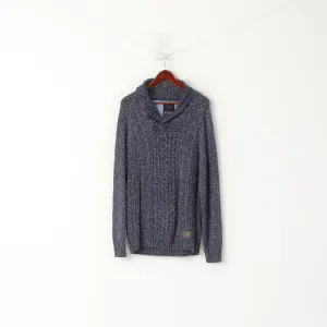 ETIREL Campus Sportswear Men L Jumper Navy Knit Cotton Shawl Collar Sweater