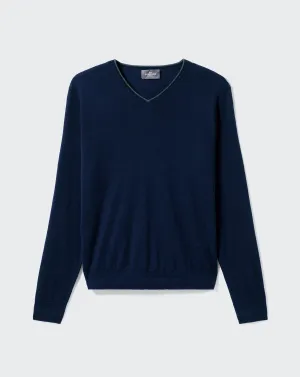 Extrafine V-neck jumper with cont Eric Bompard