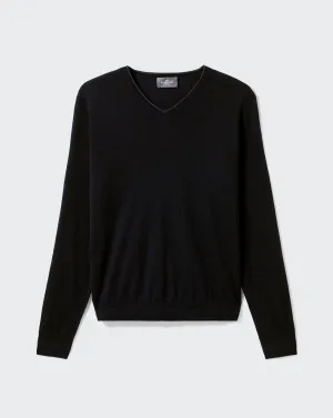 Extrafine V-neck jumper with cont Eric Bompard