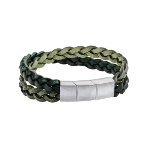 Fred Bennett Green Double Braided Leather Mens Bracelet B5514
