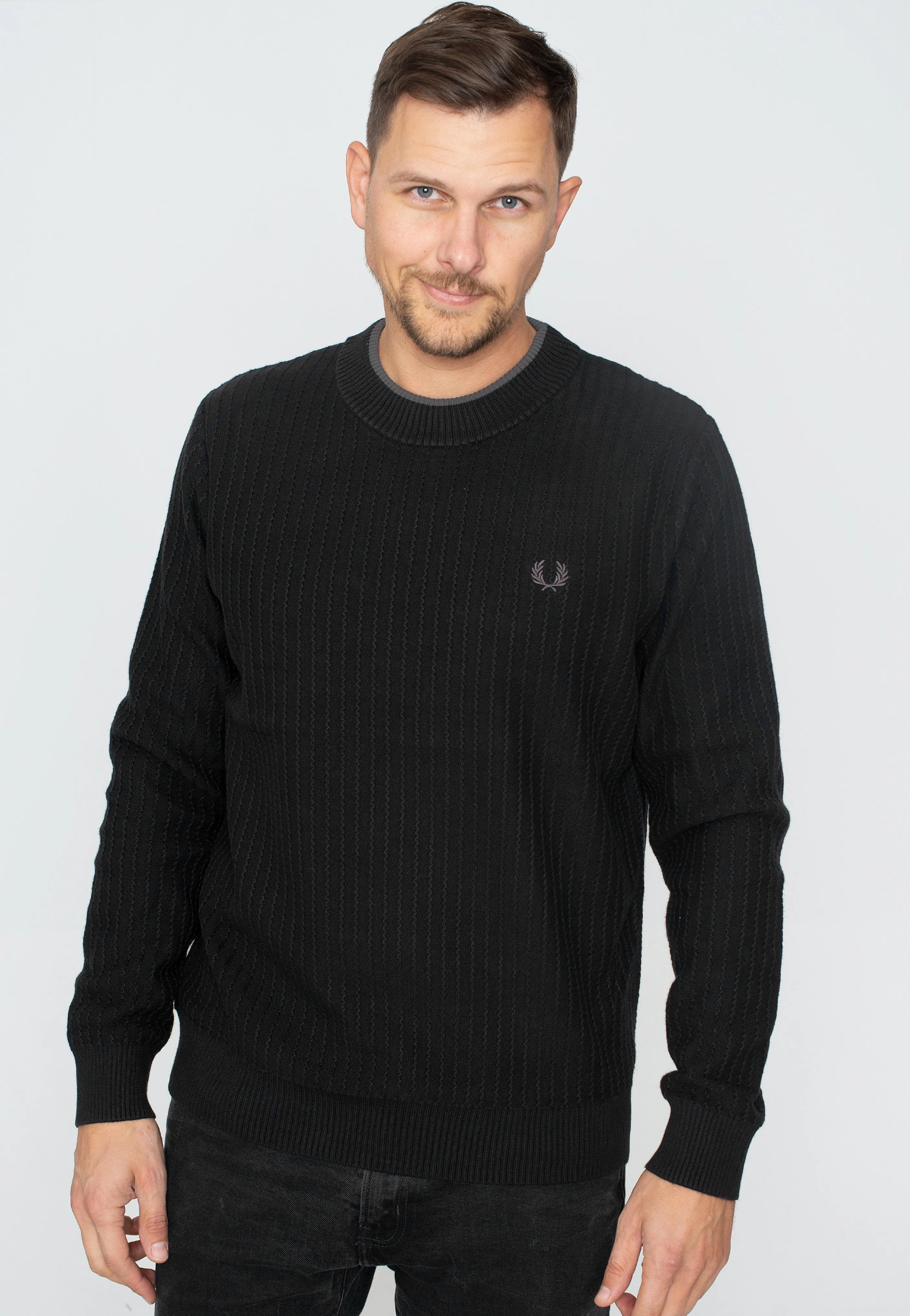 Fred Perry - Textured Crew Neck Jumper Black - Pullover