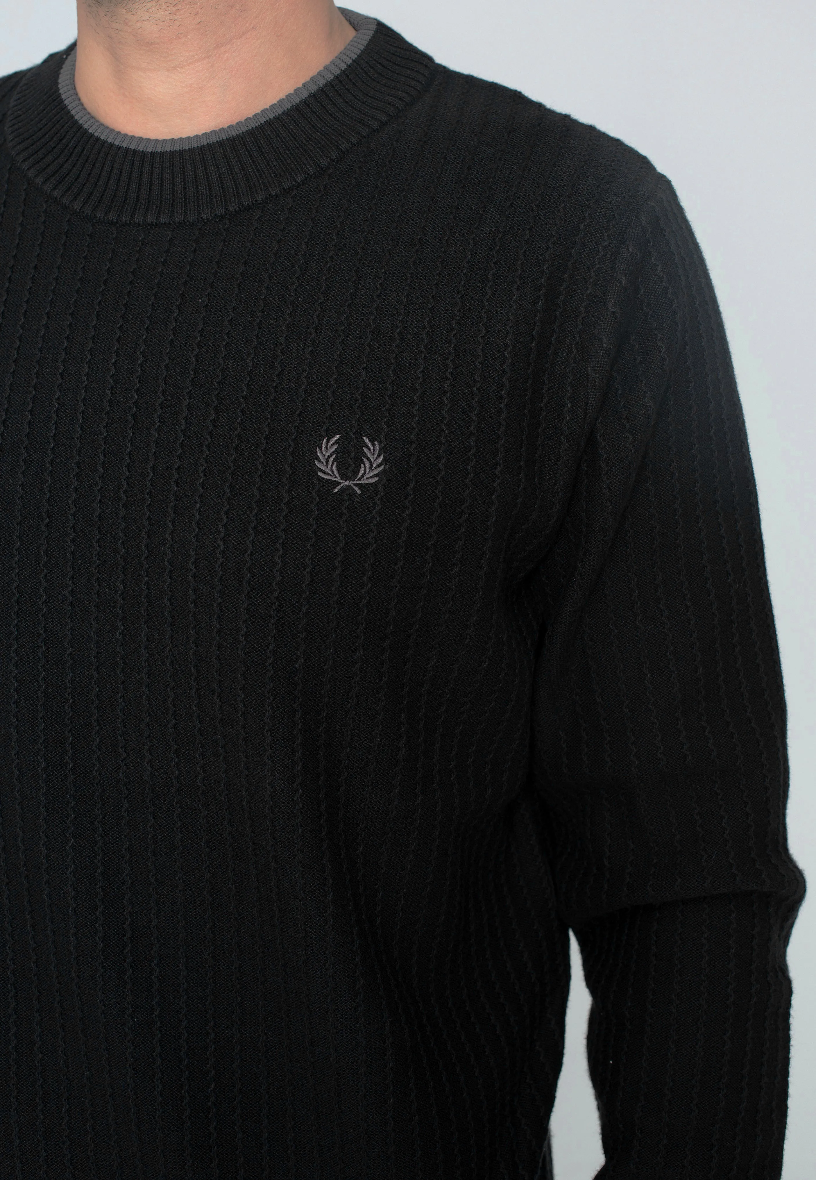 Fred Perry - Textured Crew Neck Jumper Black - Pullover