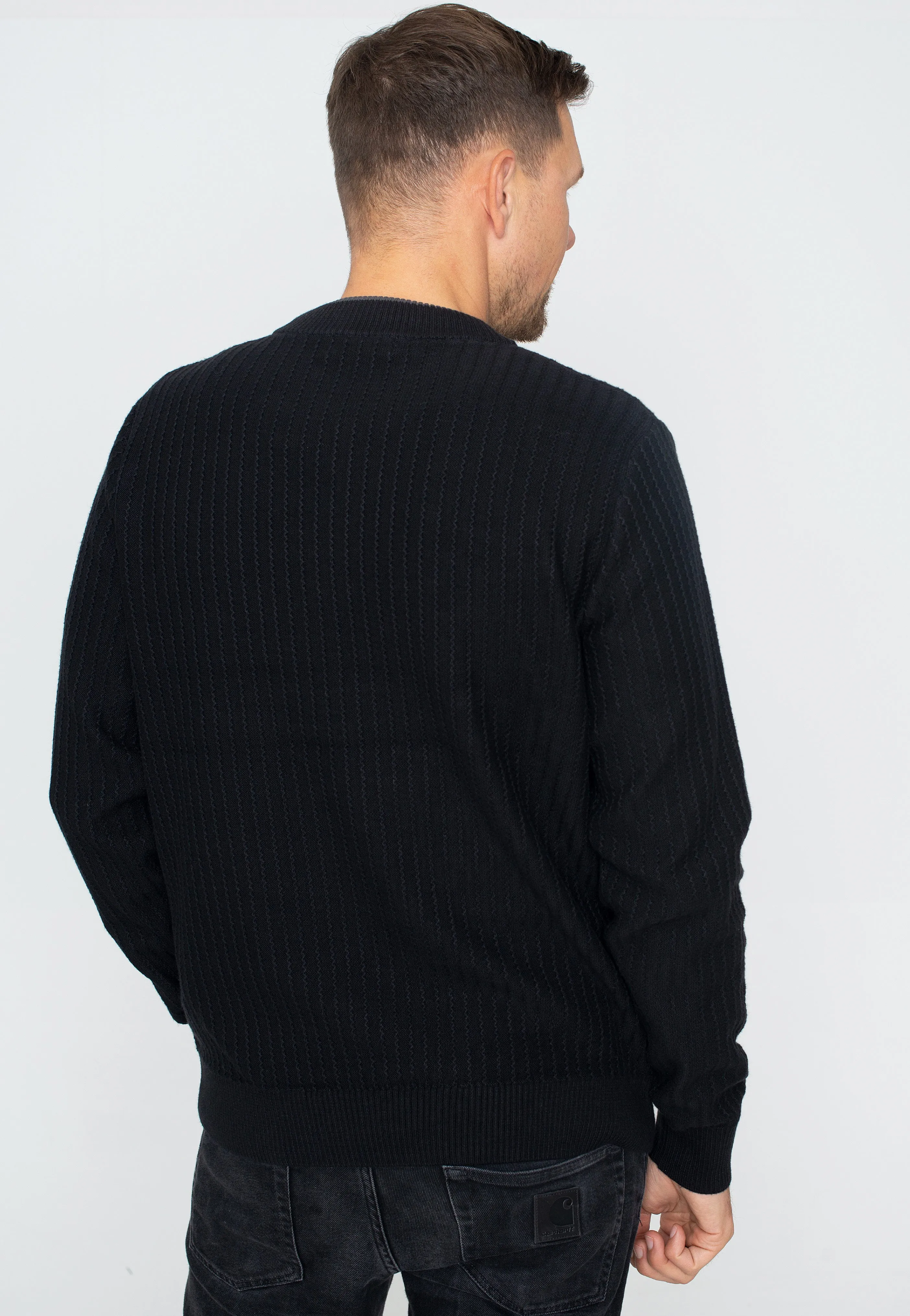 Fred Perry - Textured Crew Neck Jumper Black - Pullover