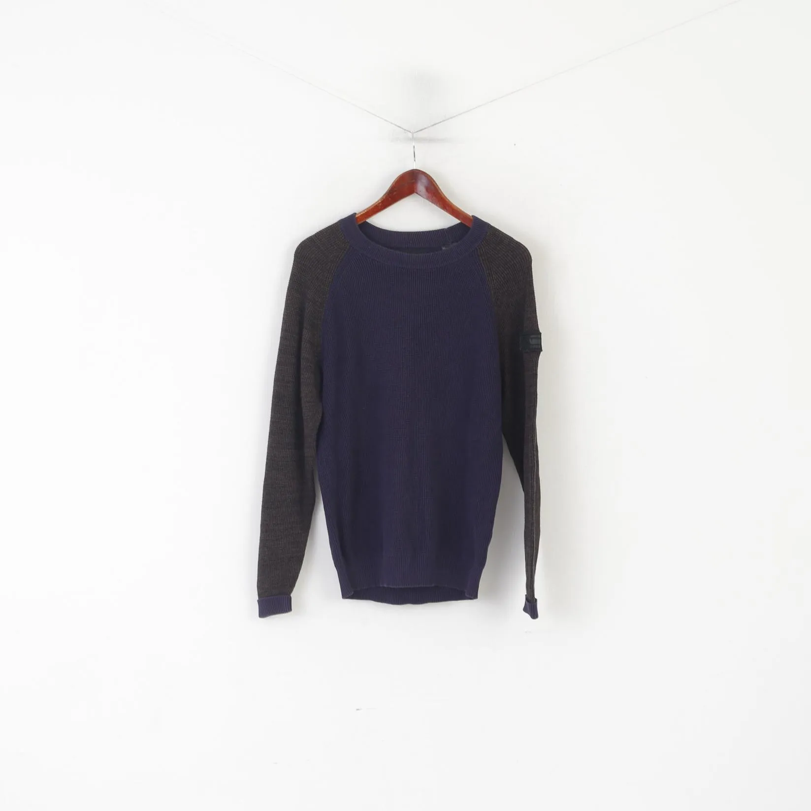 G-Star Raw Men M Jumper Navy Cotton Core Raglan Knit Crew Neck Classic Sweater