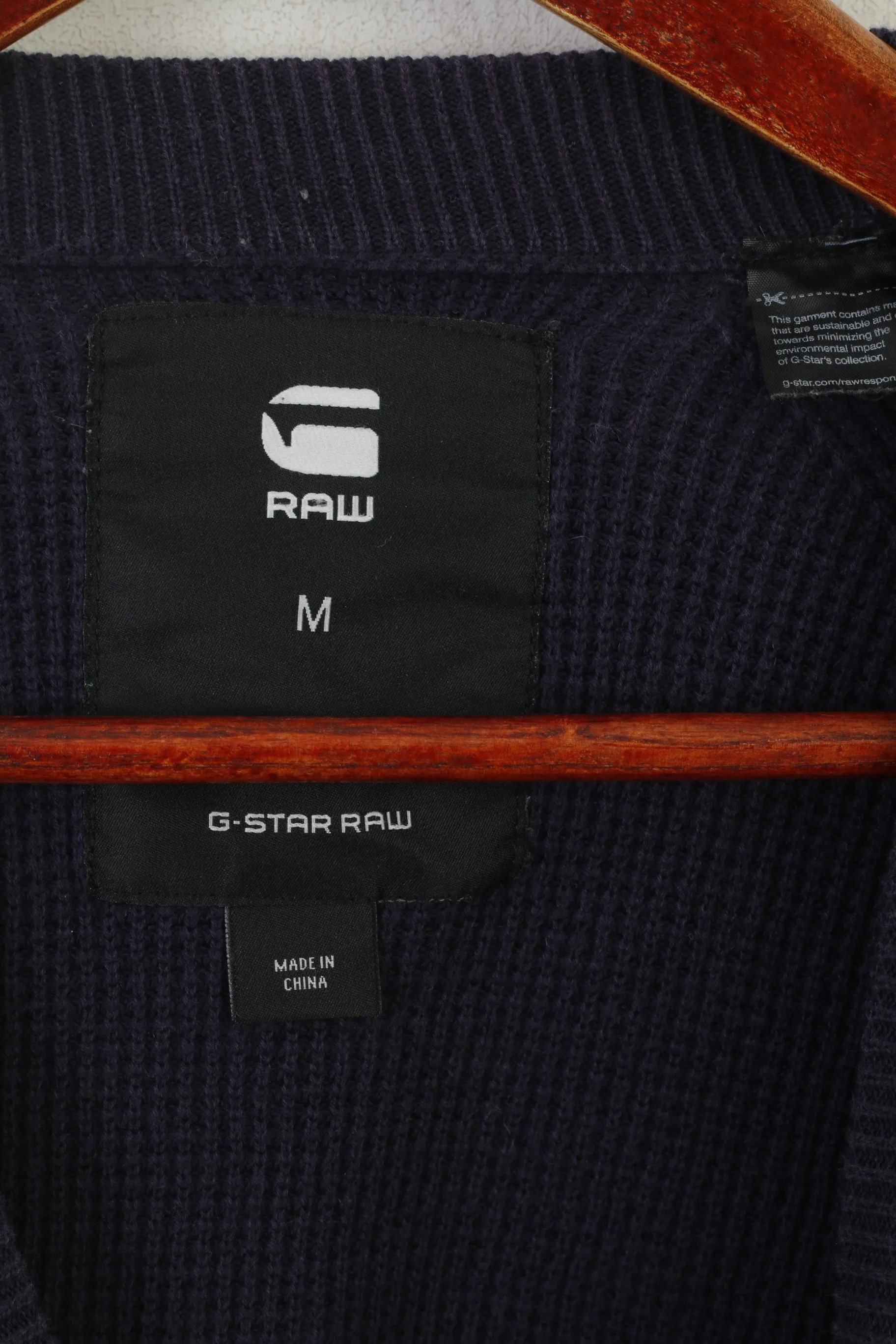 G-Star Raw Men M Jumper Navy Cotton Core Raglan Knit Crew Neck Classic Sweater