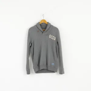 G-Star Raw Mens XL (L) Jumper Grey Cotton Sterling Shawl Coll Knit Sweater