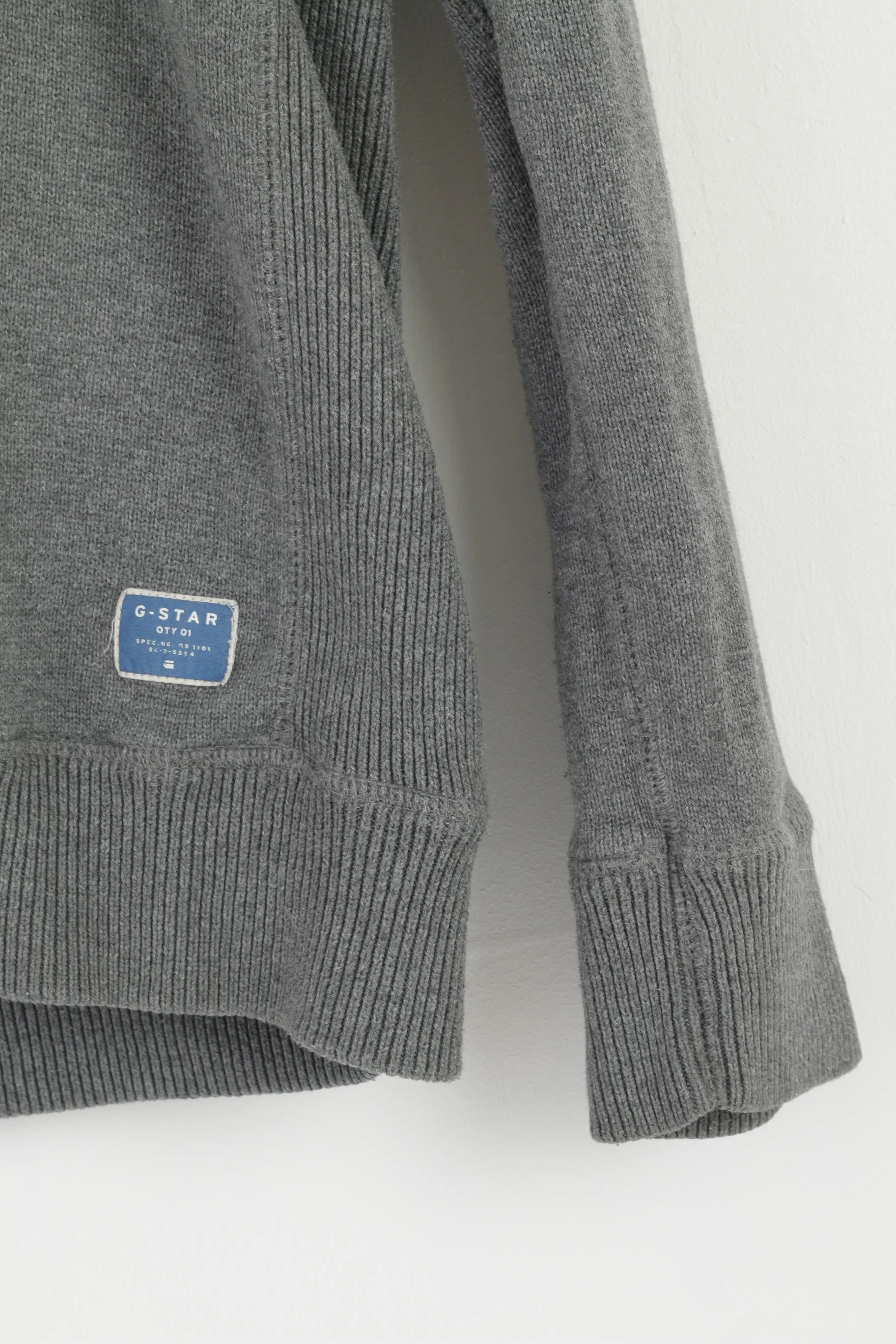 G-Star Raw Mens XL (L) Jumper Grey Cotton Sterling Shawl Coll Knit Sweater