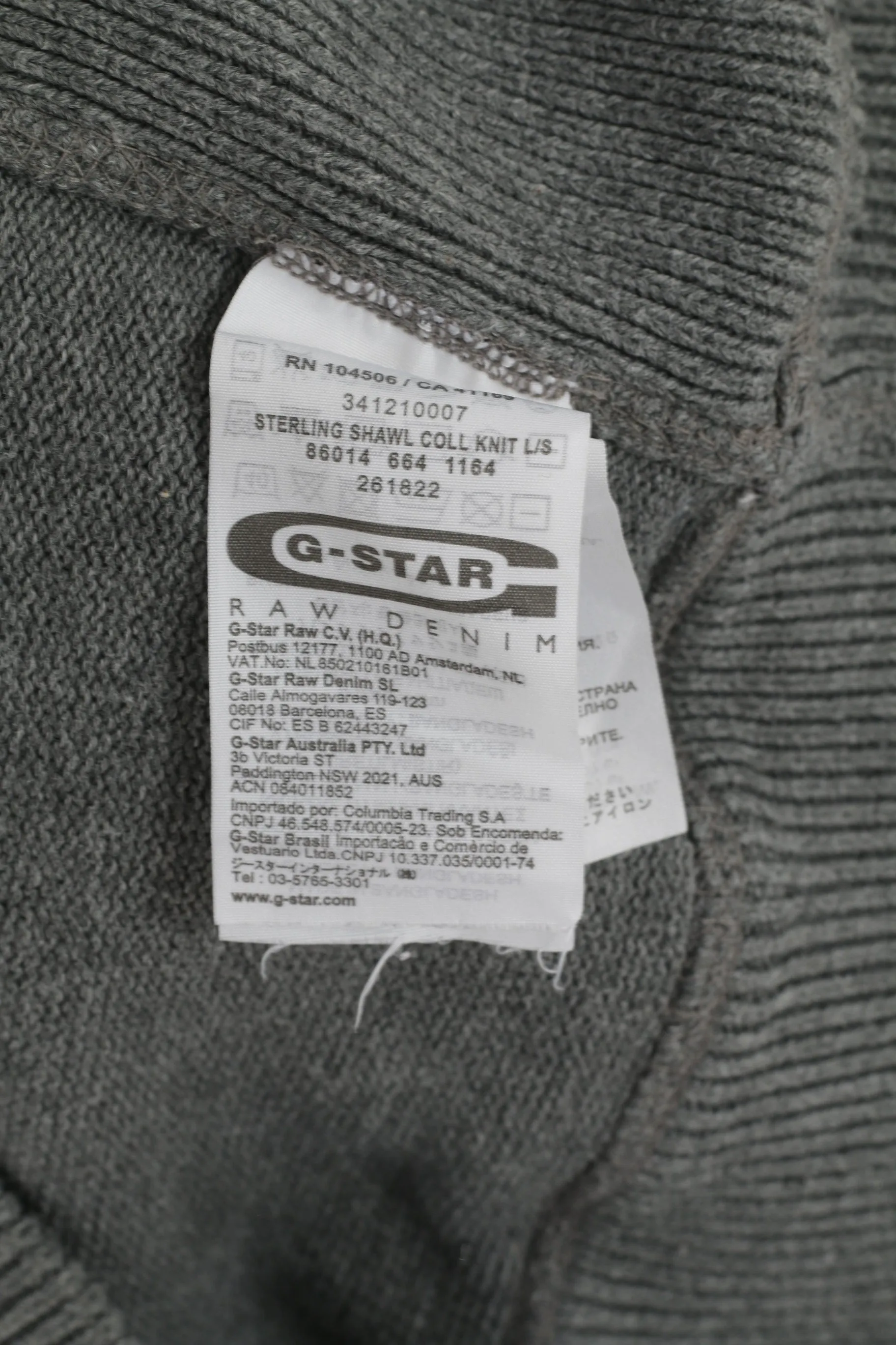 G-Star Raw Mens XL (L) Jumper Grey Cotton Sterling Shawl Coll Knit Sweater