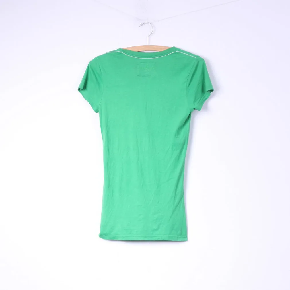 G-Star Raw Womens S T-Shirt Green V Neck Big Logo Cotton Top