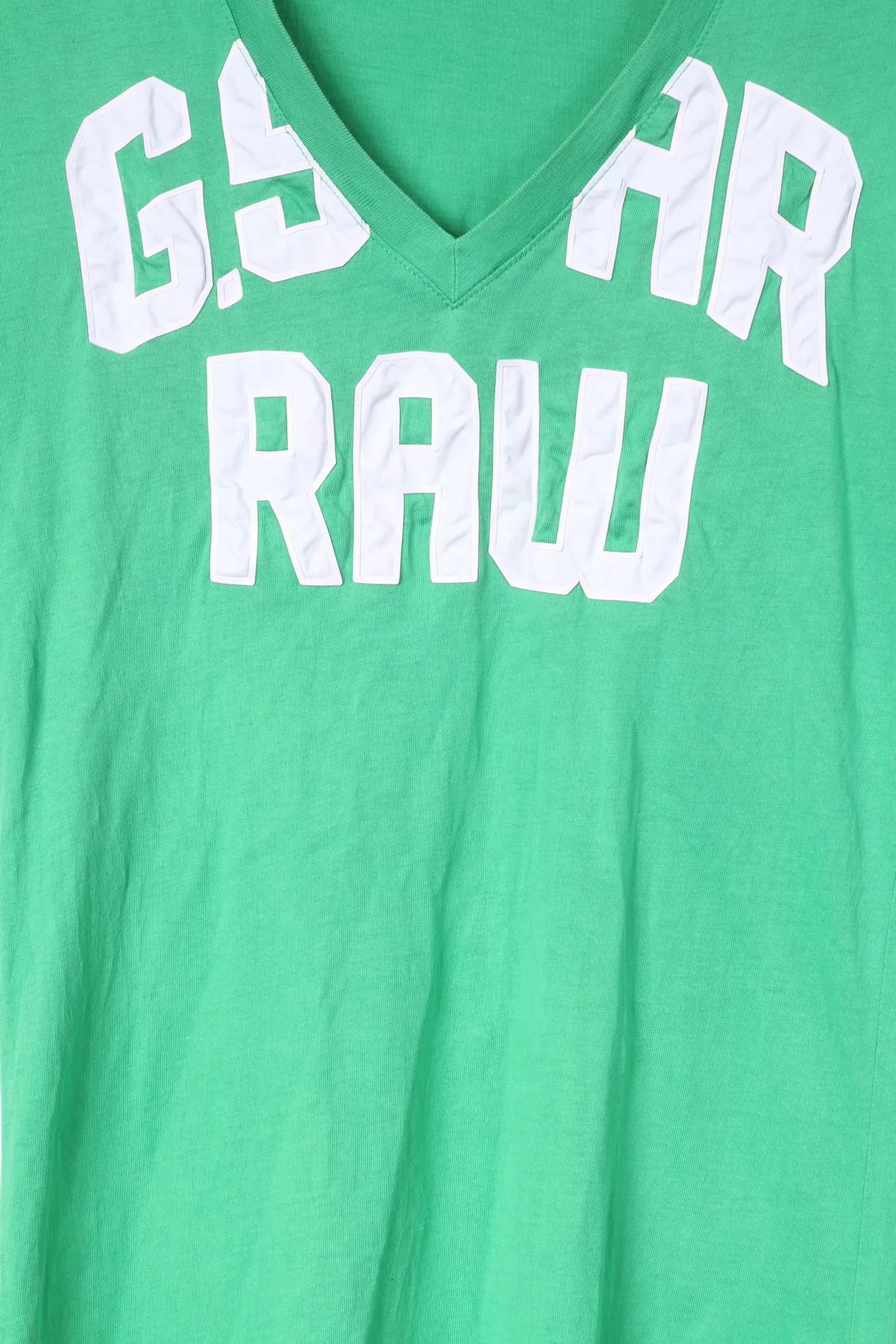 G-Star Raw Womens S T-Shirt Green V Neck Big Logo Cotton Top