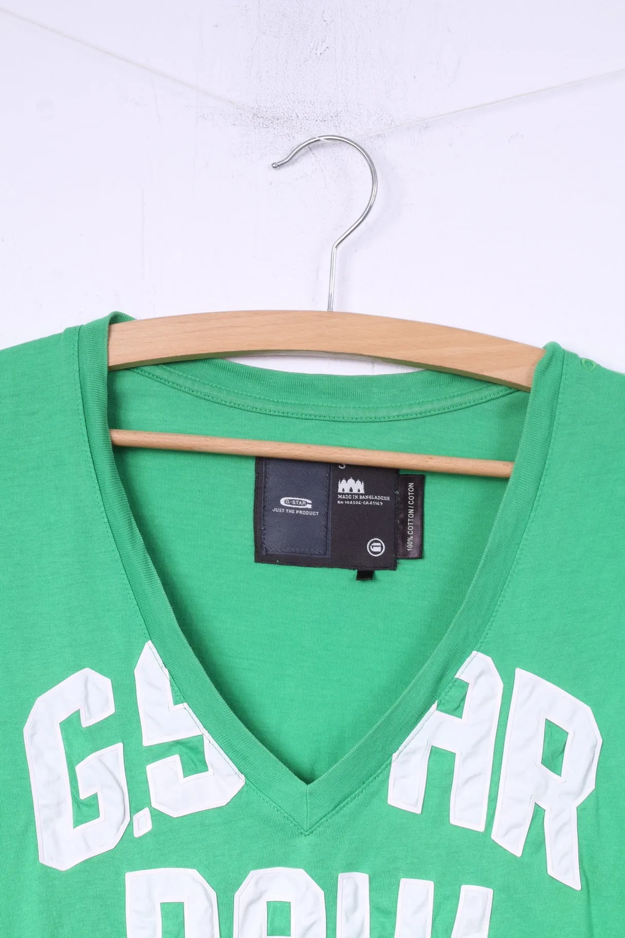 G-Star Raw Womens S T-Shirt Green V Neck Big Logo Cotton Top